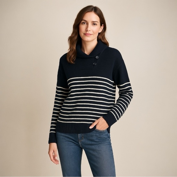 Chaps Navy Striped Pullover Nautical Sweater Size Large - Picture 1 of 11
